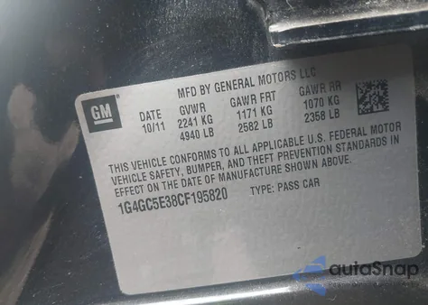 2012 Buick Lacrosse Leather Group из США, поврежденный, VIN 1G4GC5E38CF195820